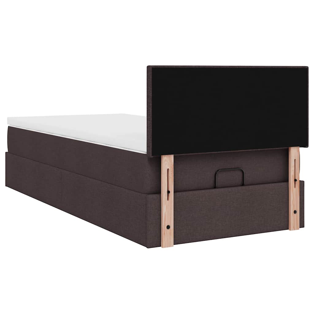 Cadre de lit ottoman avec matelas marron foncé 90x190 cm tissu - XIOS
