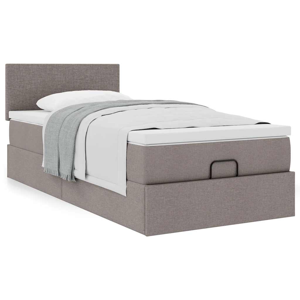 Cadre de lit ottoman avec matelas taupe 90x190 cm tissu - XIOS