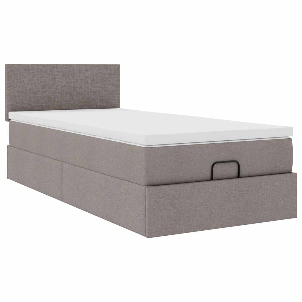 Cadre de lit ottoman avec matelas taupe 90x190 cm tissu - XIOS