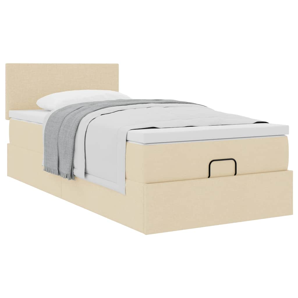 Cadre de lit ottoman avec matelas crème 90x190 cm tissu - XIOS