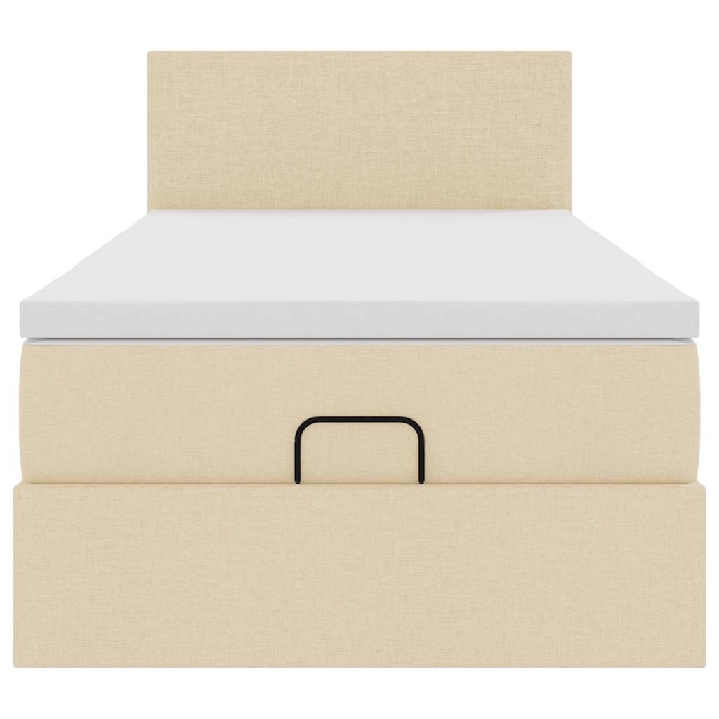 Cadre de lit ottoman avec matelas crème 90x190 cm tissu