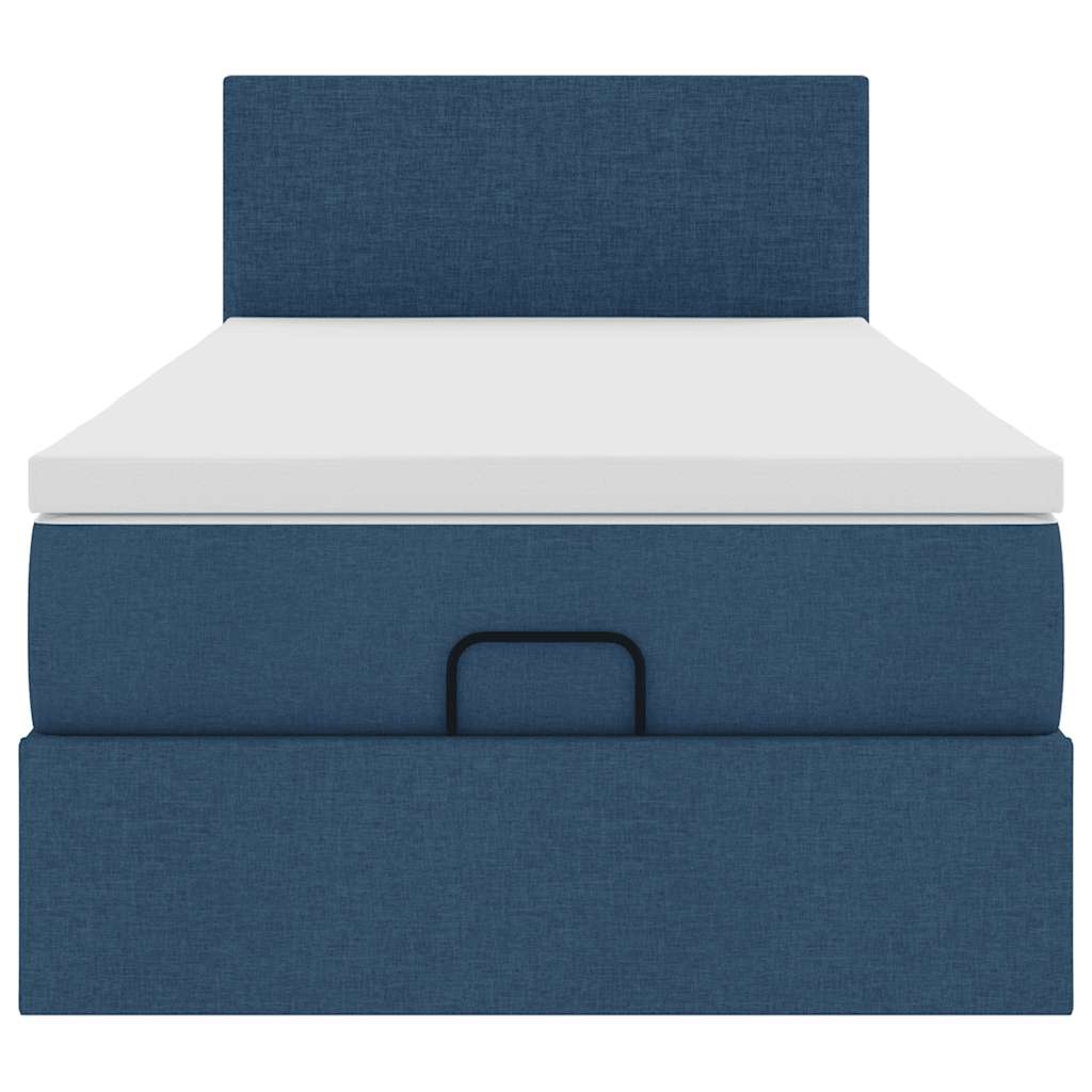 Cadre de lit ottoman avec matelas bleu 90x190 cm tissu - XIOS