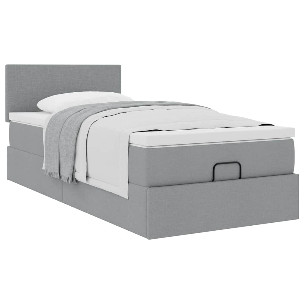 Lit ottoman avec matelas gris clair 90x200 cm tissu - XIOS