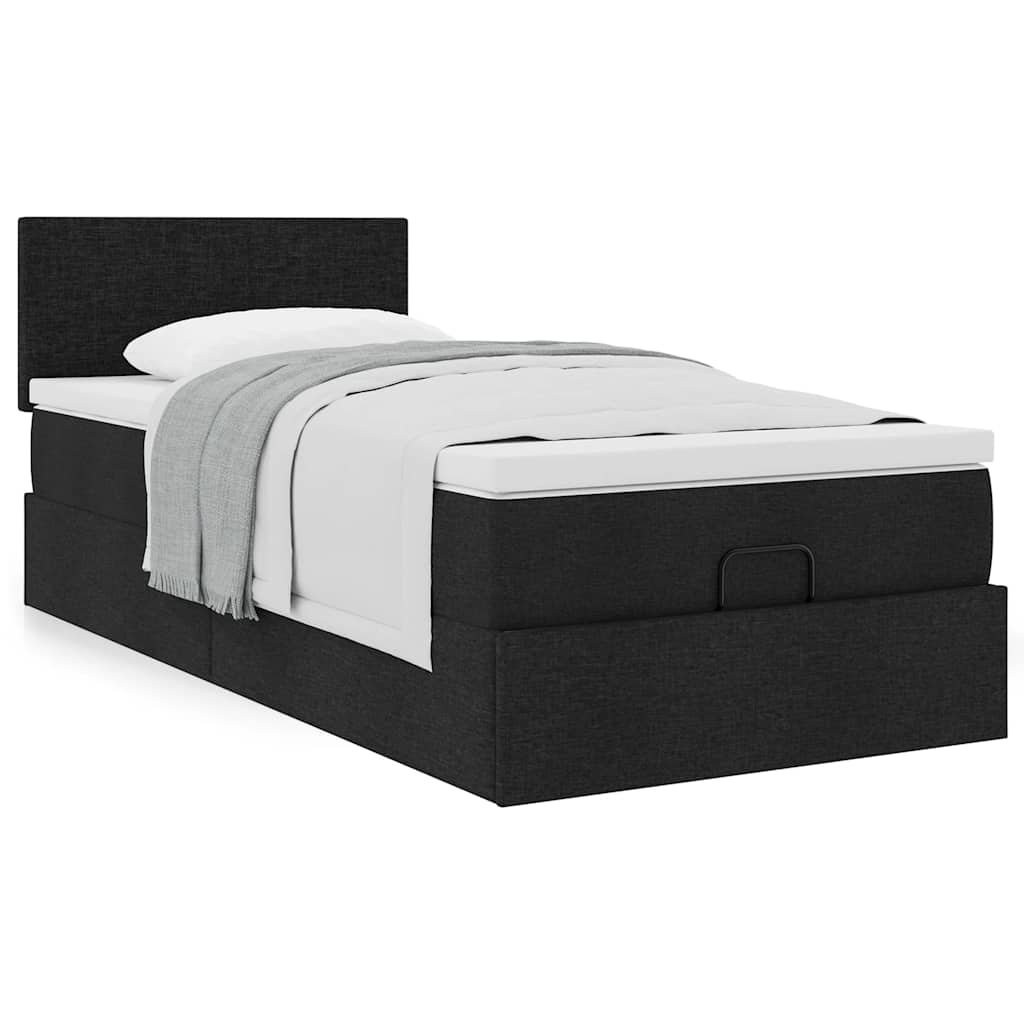 Lit ottoman avec matelas noir 90x200 cm tissu - XIOS