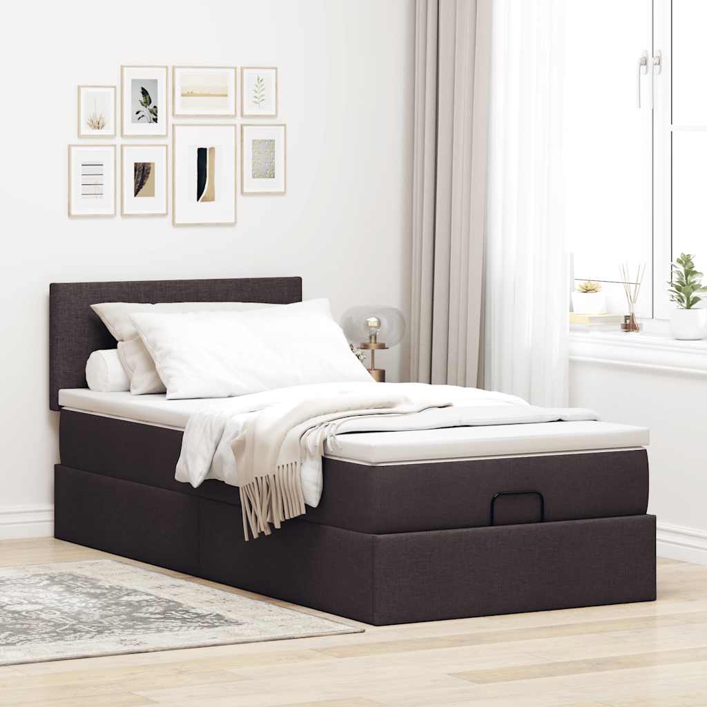 Lit ottoman avec matelas marron foncé 90x200 cm tissu - XIOS