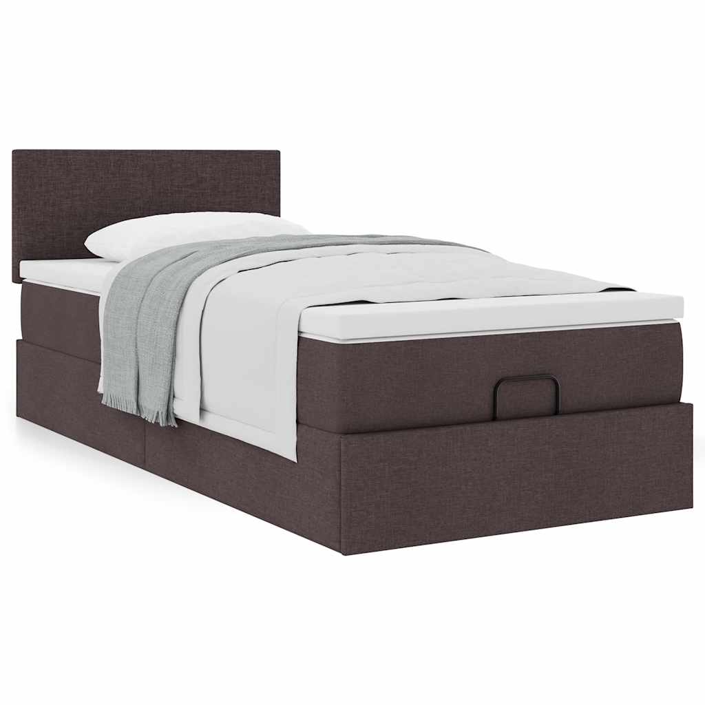 Lit ottoman avec matelas marron foncé 90x200 cm tissu - XIOS