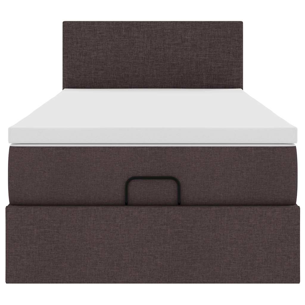 Lit ottoman avec matelas marron foncé 90x200 cm tissu - XIOS