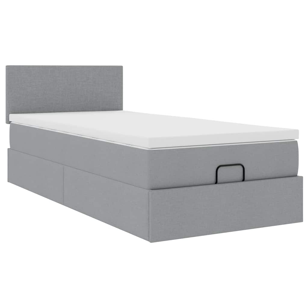 Lit ottoman avec matelas gris clair 100x200 cm tissu - XIOS