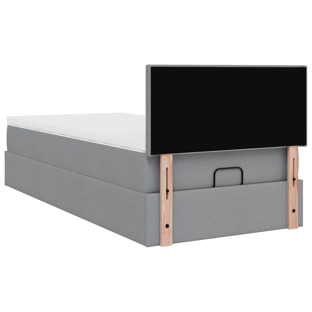 Lit ottoman avec matelas gris clair 100x200 cm tissu - XIOS