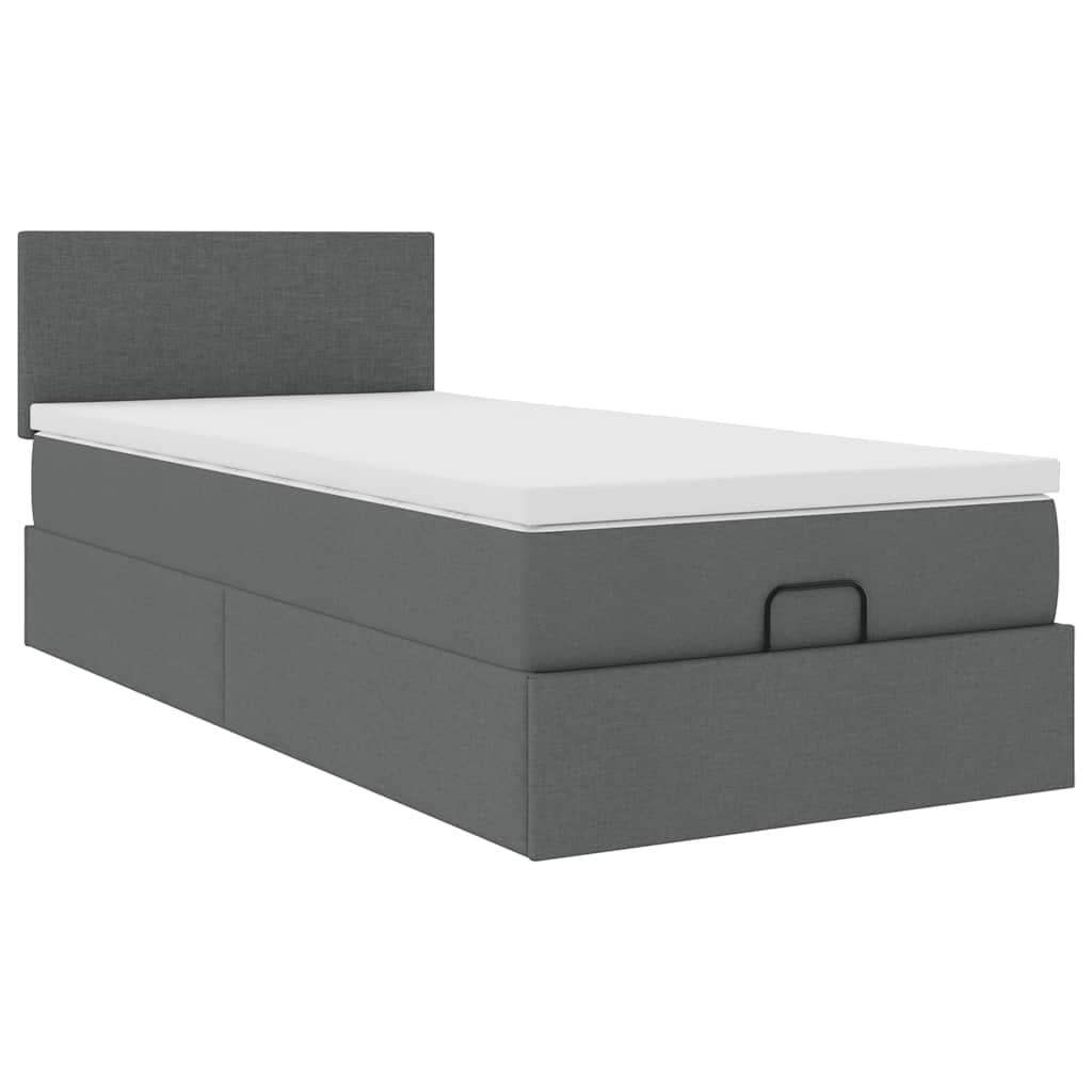 Cadre de lit ottoman avec matelas gris foncé 100x200 cm tissu - XIOS