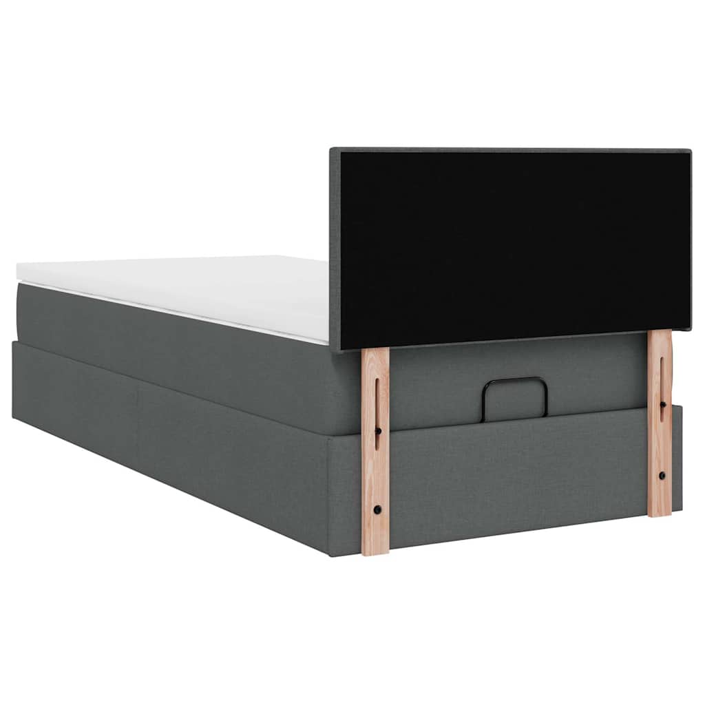 Cadre de lit ottoman avec matelas gris foncé 100x200 cm tissu - XIOS