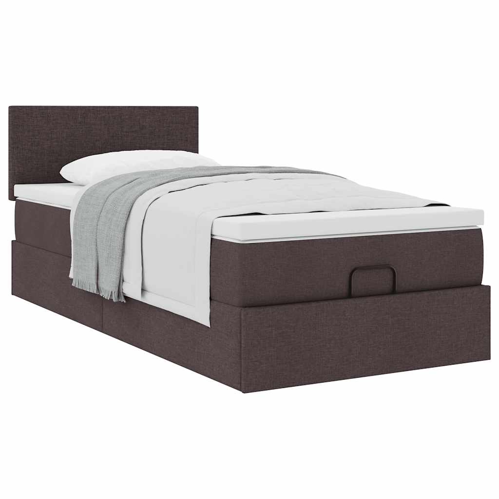 Lit ottoman avec matelas marron foncé 100x200 cm tissu - XIOS