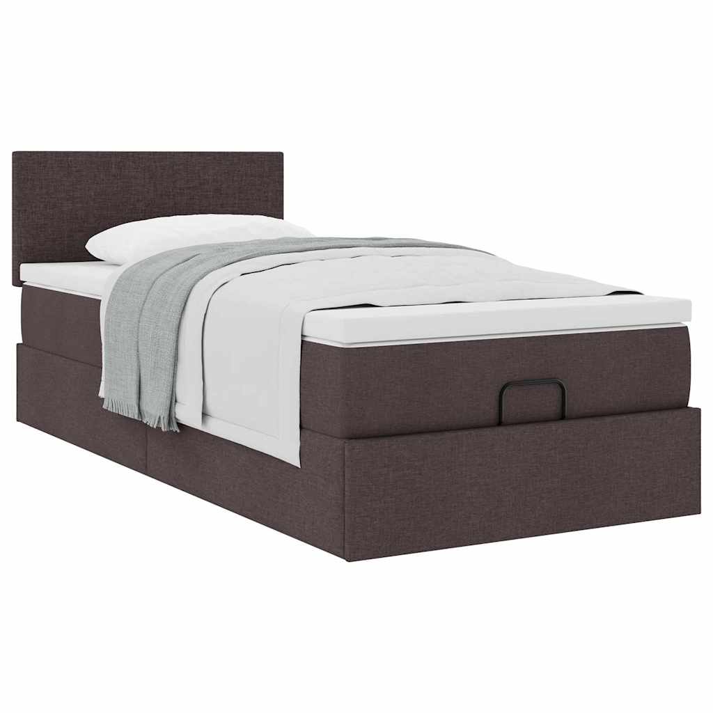 Lit ottoman avec matelas marron foncé 100x200 cm tissu - XIOS