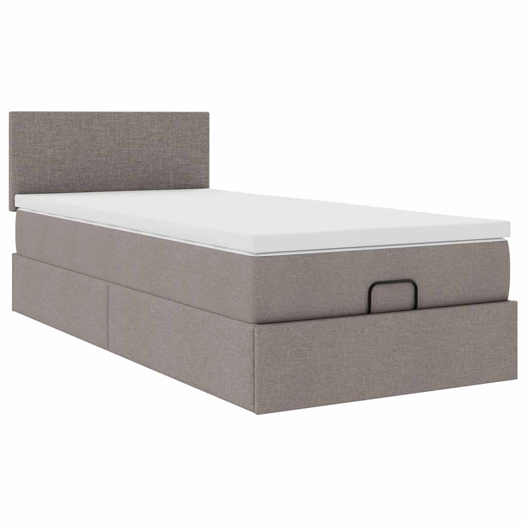 Lit ottoman avec matelas taupe 100x200 cm tissu