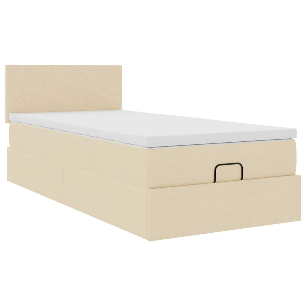 Lit ottoman avec matelas crème 100x200 cm tissu - XIOS