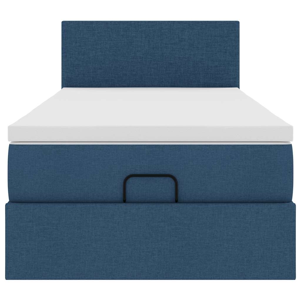 Lit ottoman avec matelas bleu 100x200 cm tissu - XIOS