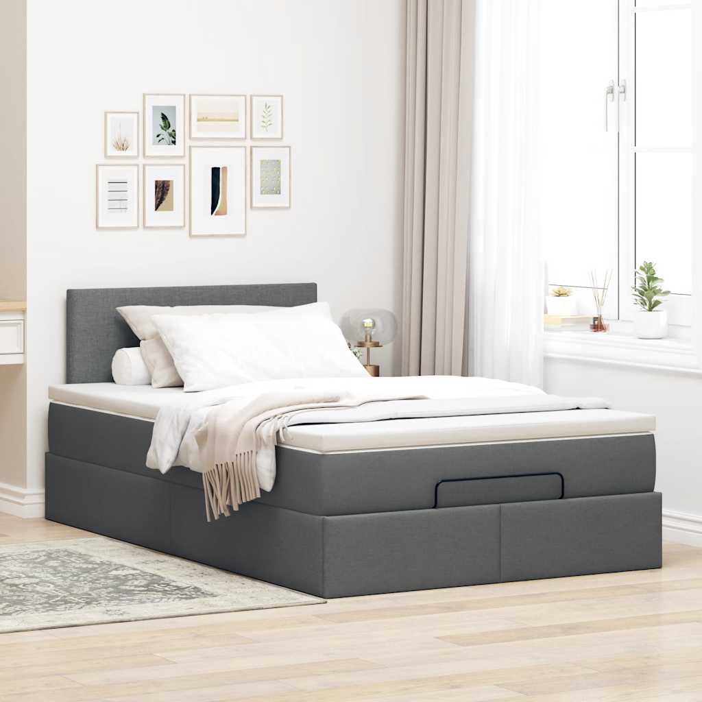 Lit ottoman avec matelas gris foncé 120x190 cm tissu - XIOS