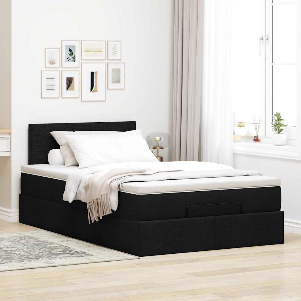 Lit ottoman avec matelas noir 120x190 cm tissu - XIOS