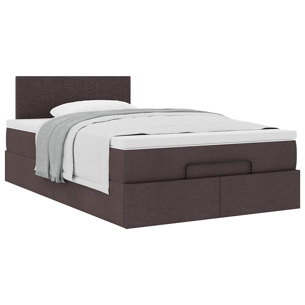 Cadre de lit ottoman avec matelas marron foncé 120x190 cm tissu - XIOS