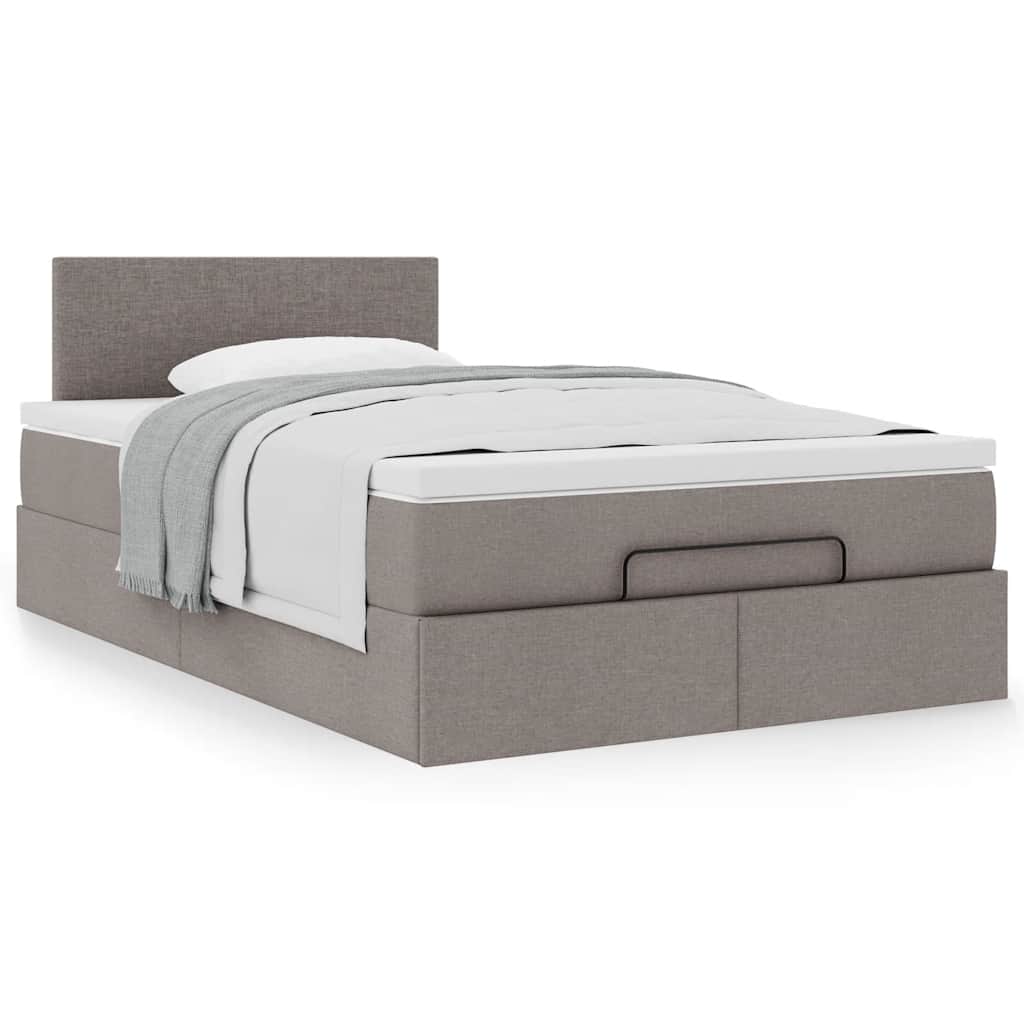 Cadre de lit ottoman avec matelas taupe 120x190 cm tissu - XIOS