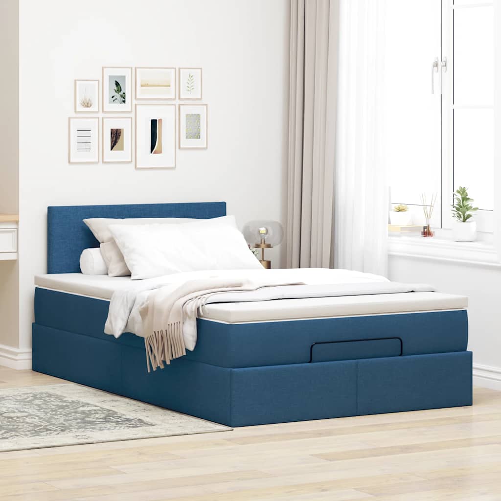 Cadre de lit ottoman avec matelas bleu 120x190 cm tissu - XIOS