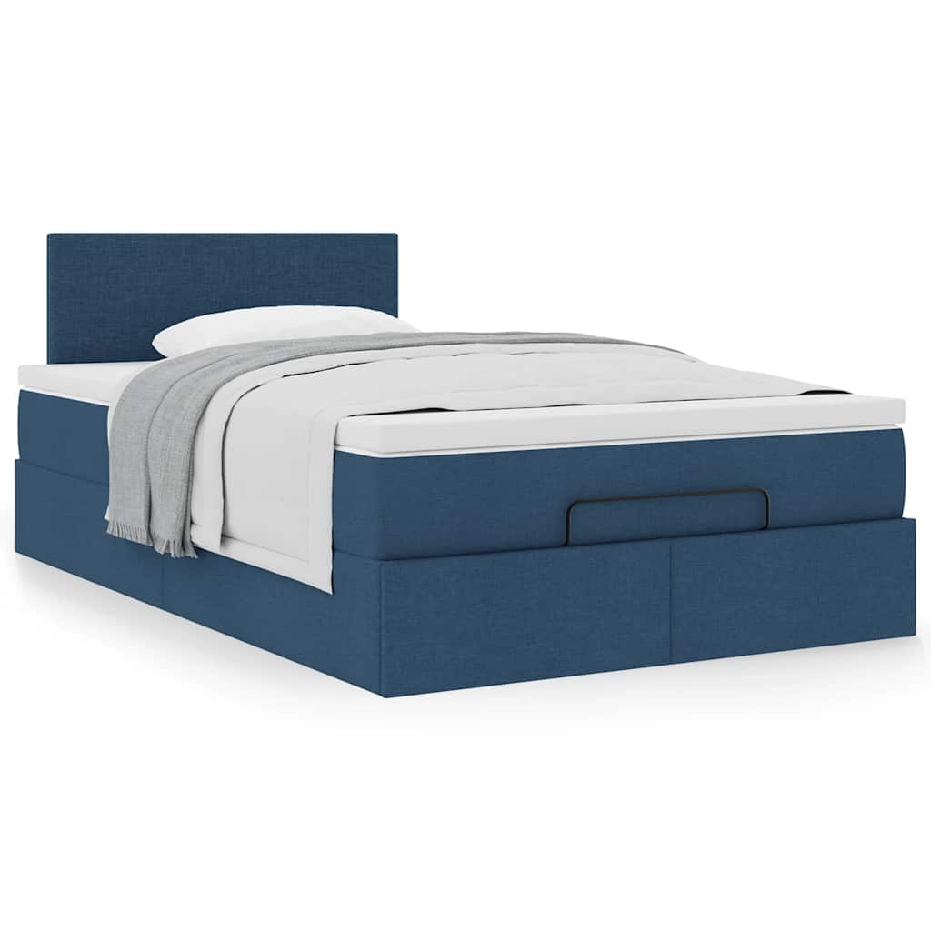 Cadre de lit ottoman avec matelas bleu 120x190 cm tissu - XIOS