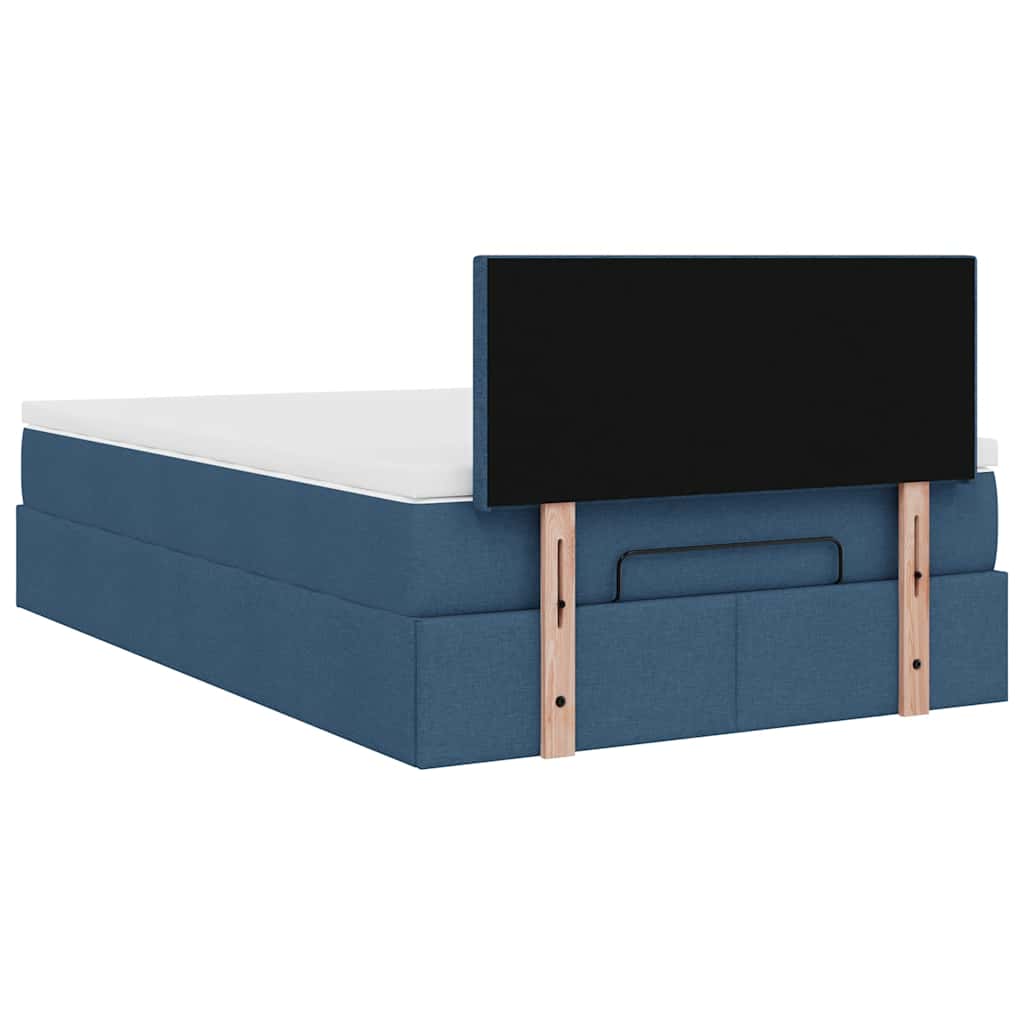 Cadre de lit ottoman avec matelas bleu 120x190 cm tissu - XIOS