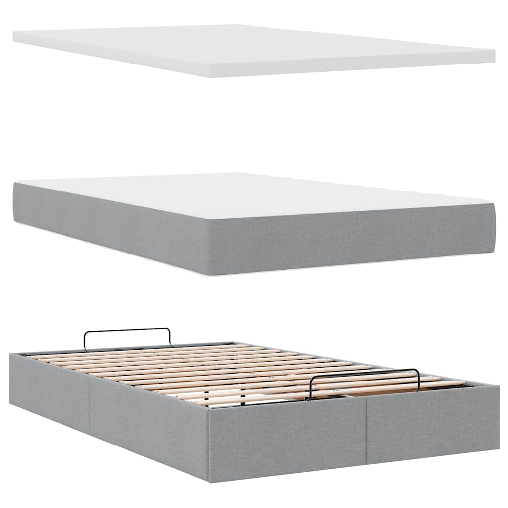 Lit ottoman avec matelas gris clair 120x200 cm tissu - XIOS