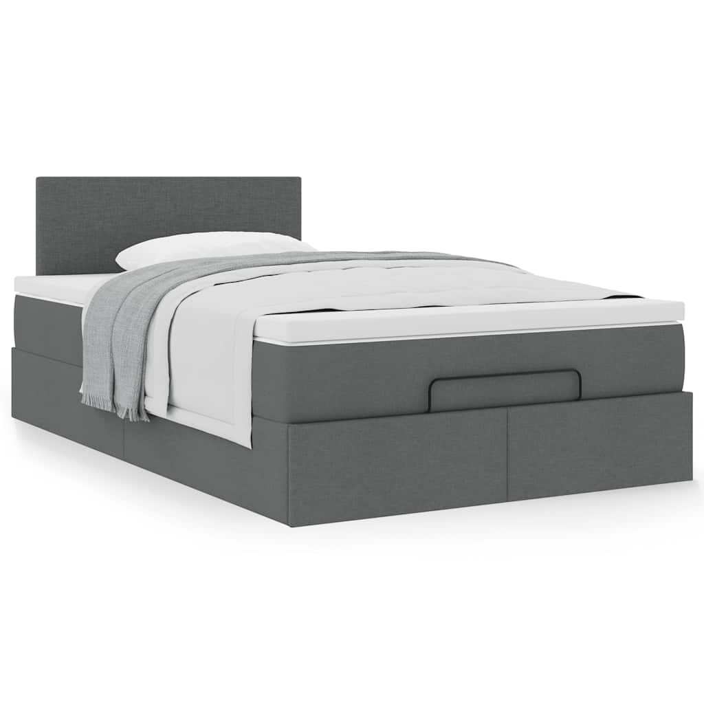 Lit ottoman avec matelas gris foncé 120x200 cm tissu - XIOS