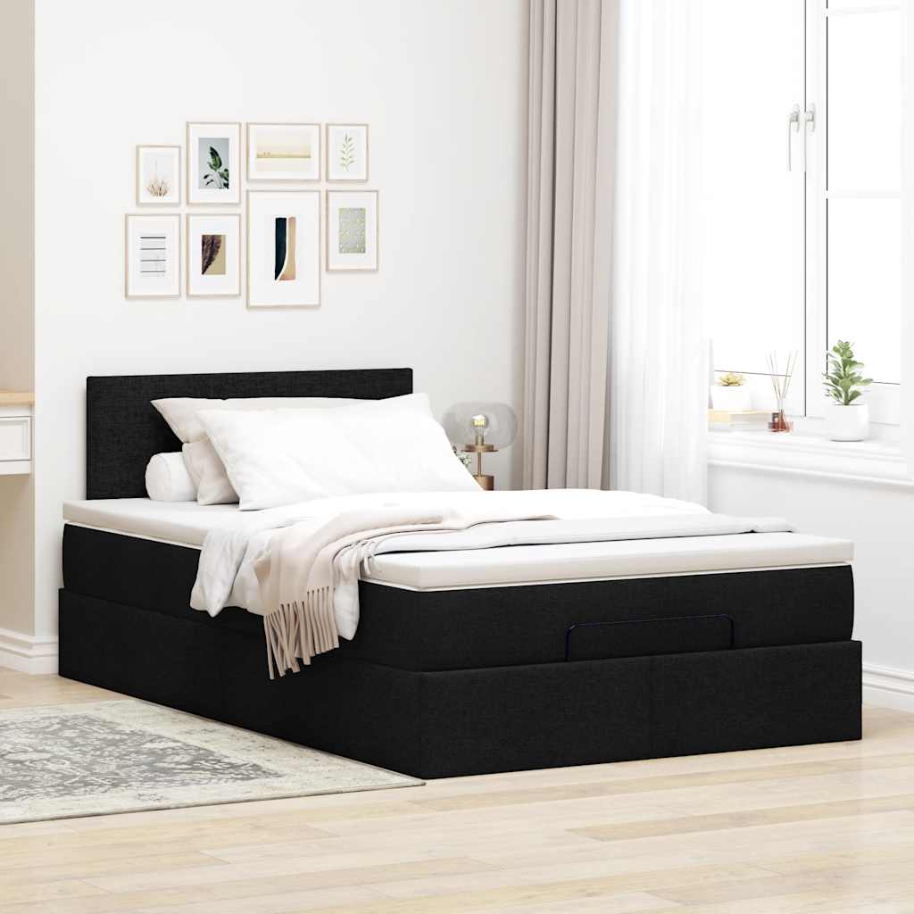 Lit ottoman avec matelas noir 120x200 cm tissu - XIOS
