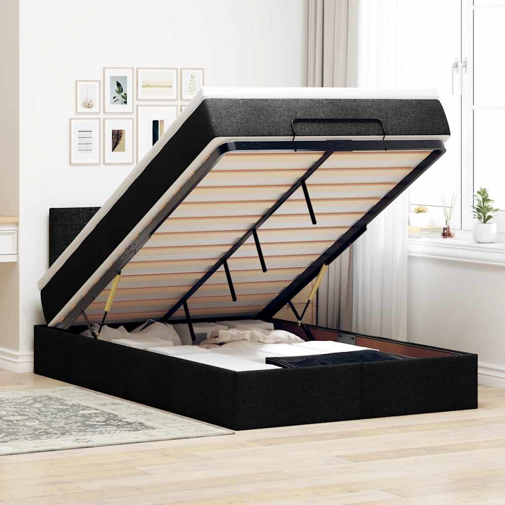 Lit ottoman avec matelas noir 120x200 cm tissu - XIOS