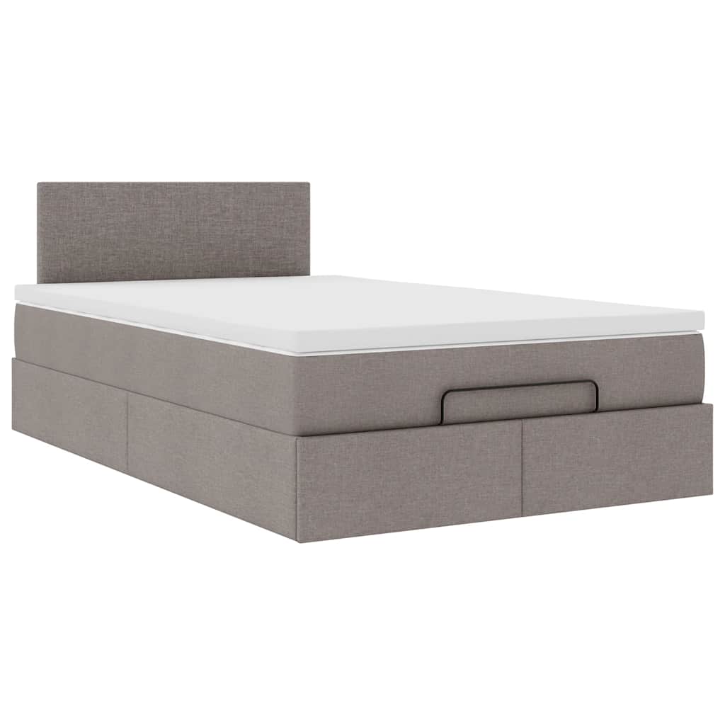 Cadre de lit ottoman avec matelas taupe 120x200 cm tissu