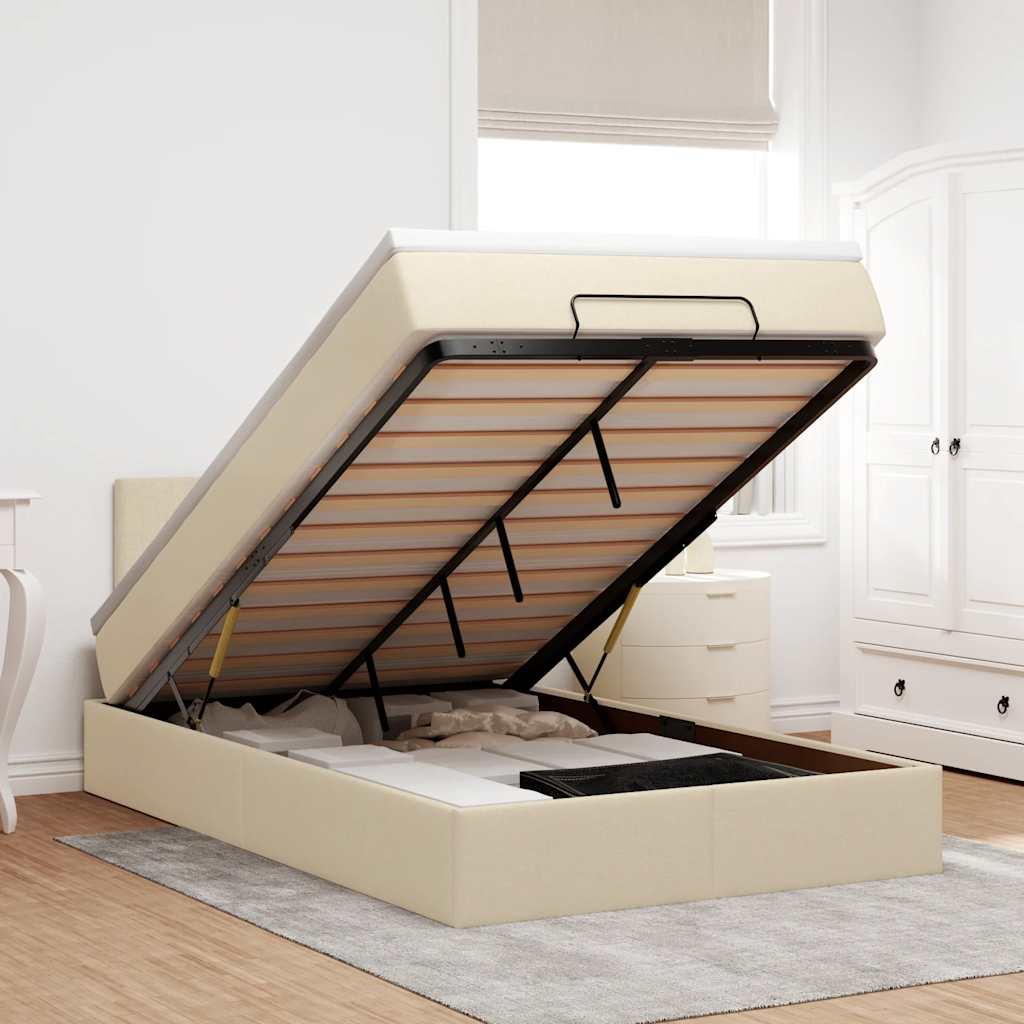 Cadre de lit ottoman avec matelas crème 120x200cm tissu
