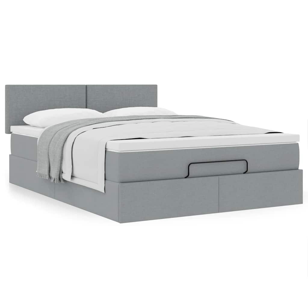 Lit ottoman avec matelas gris clair 140x190 cm tissu - XIOS