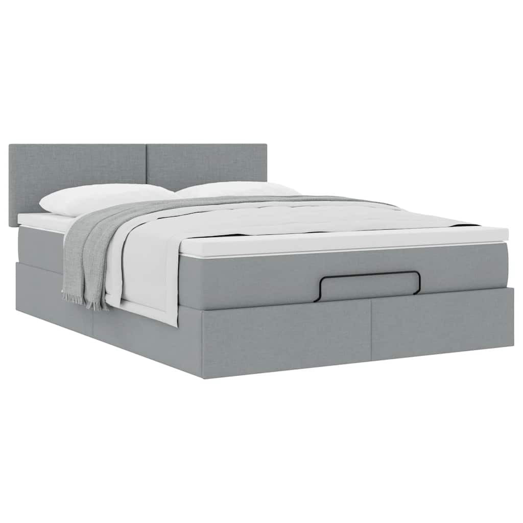 Lit ottoman avec matelas gris clair 140x190 cm tissu - XIOS