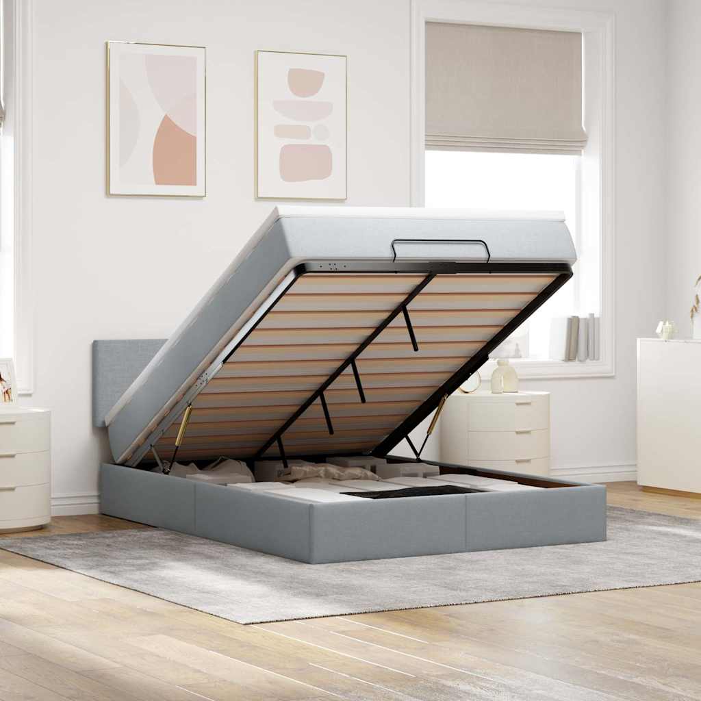 Lit ottoman avec matelas gris clair 140x190 cm tissu
