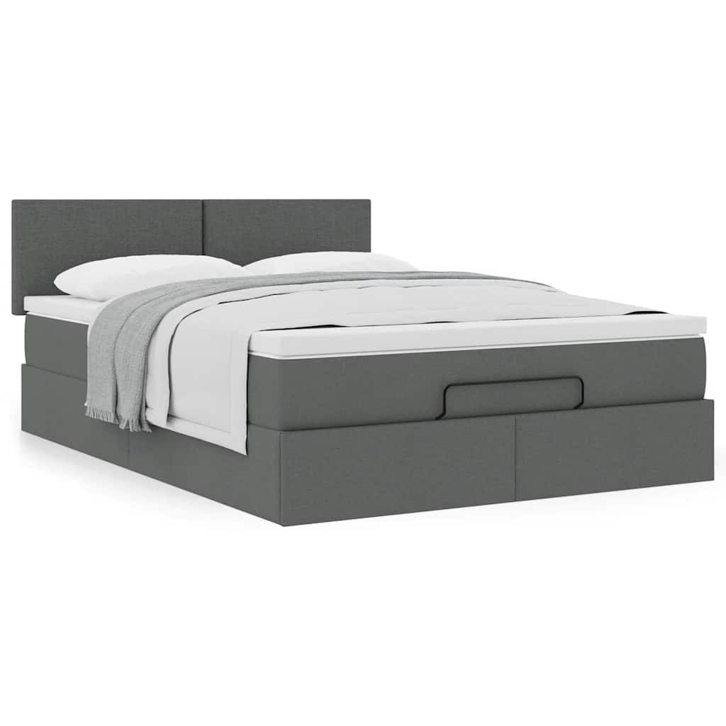 Lit ottoman avec matelas gris foncé 140x190 cm tissu