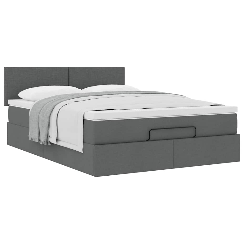Lit ottoman avec matelas gris foncé 140x190 cm tissu
