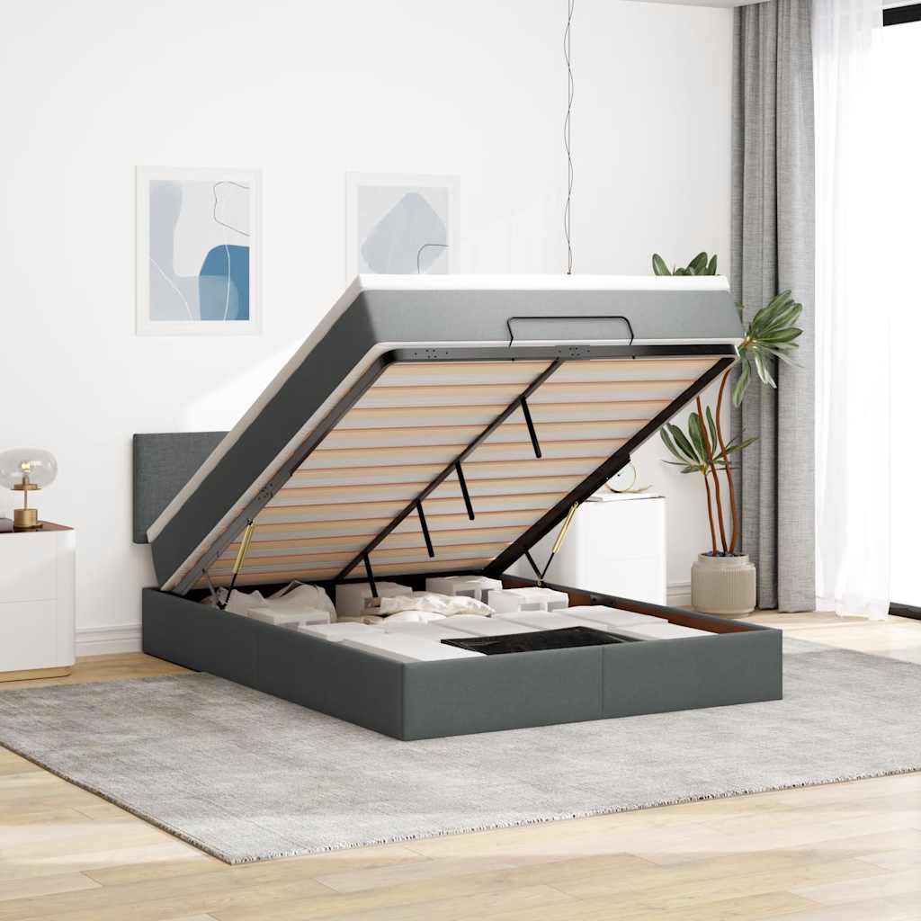 Lit ottoman avec matelas gris foncé 140x190 cm tissu