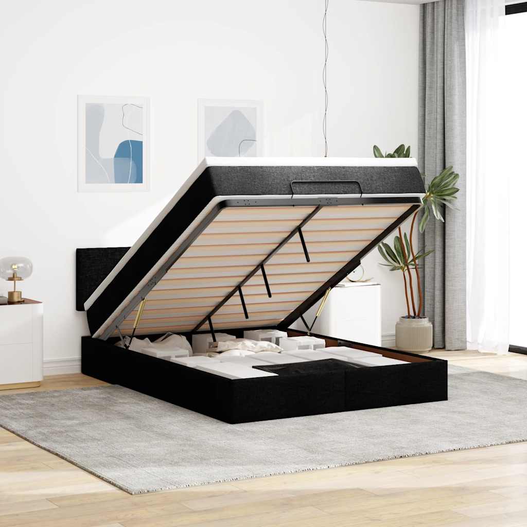 Lit ottoman avec matelas noir 140x190 cm tissu - XIOS