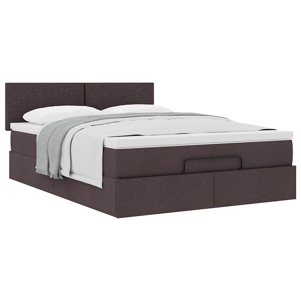 Lit ottoman avec matelas marron foncé 140x190 cm tissu - XIOS