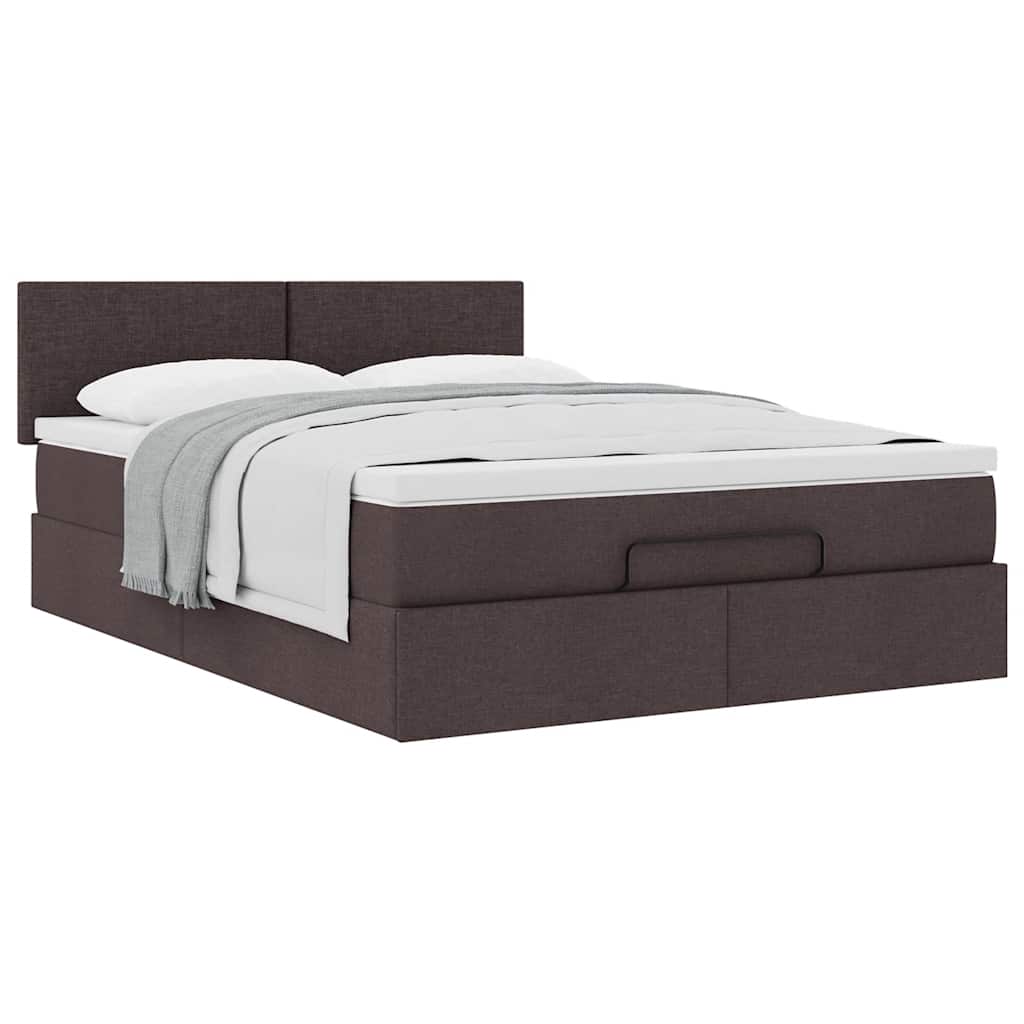 Lit ottoman avec matelas marron foncé 140x190 cm tissu - XIOS