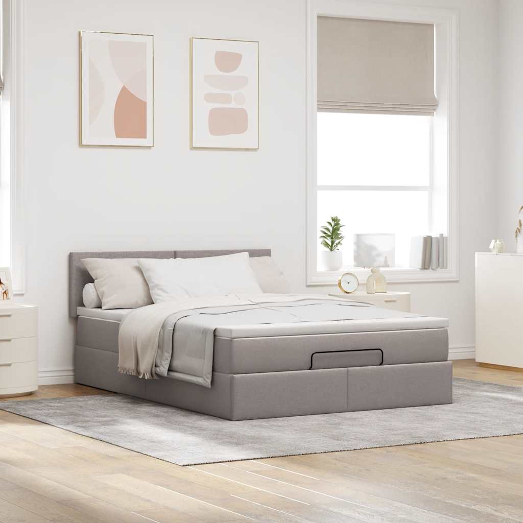 Lit ottoman avec matelas taupe 140x190 cm tissu - XIOS