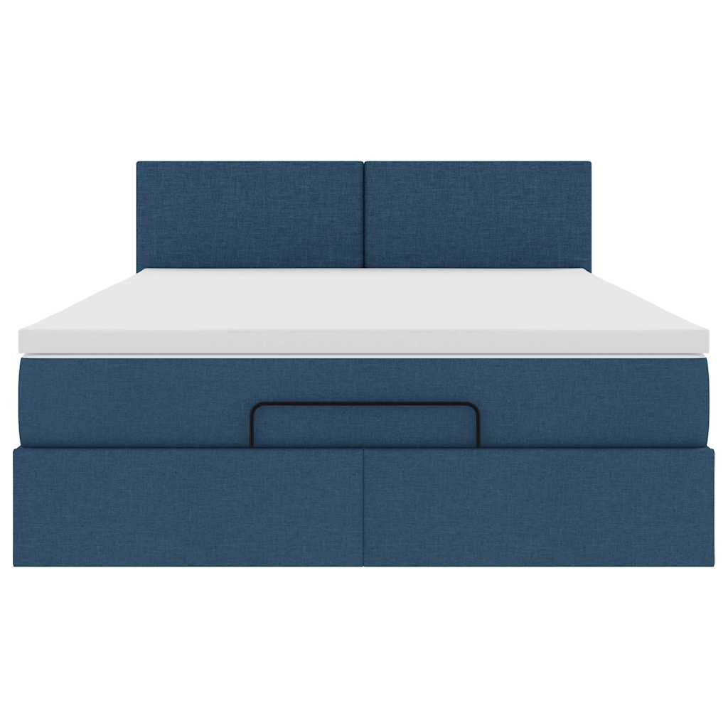 Lit ottoman avec matelas bleu 140x190 cm tissu - XIOS