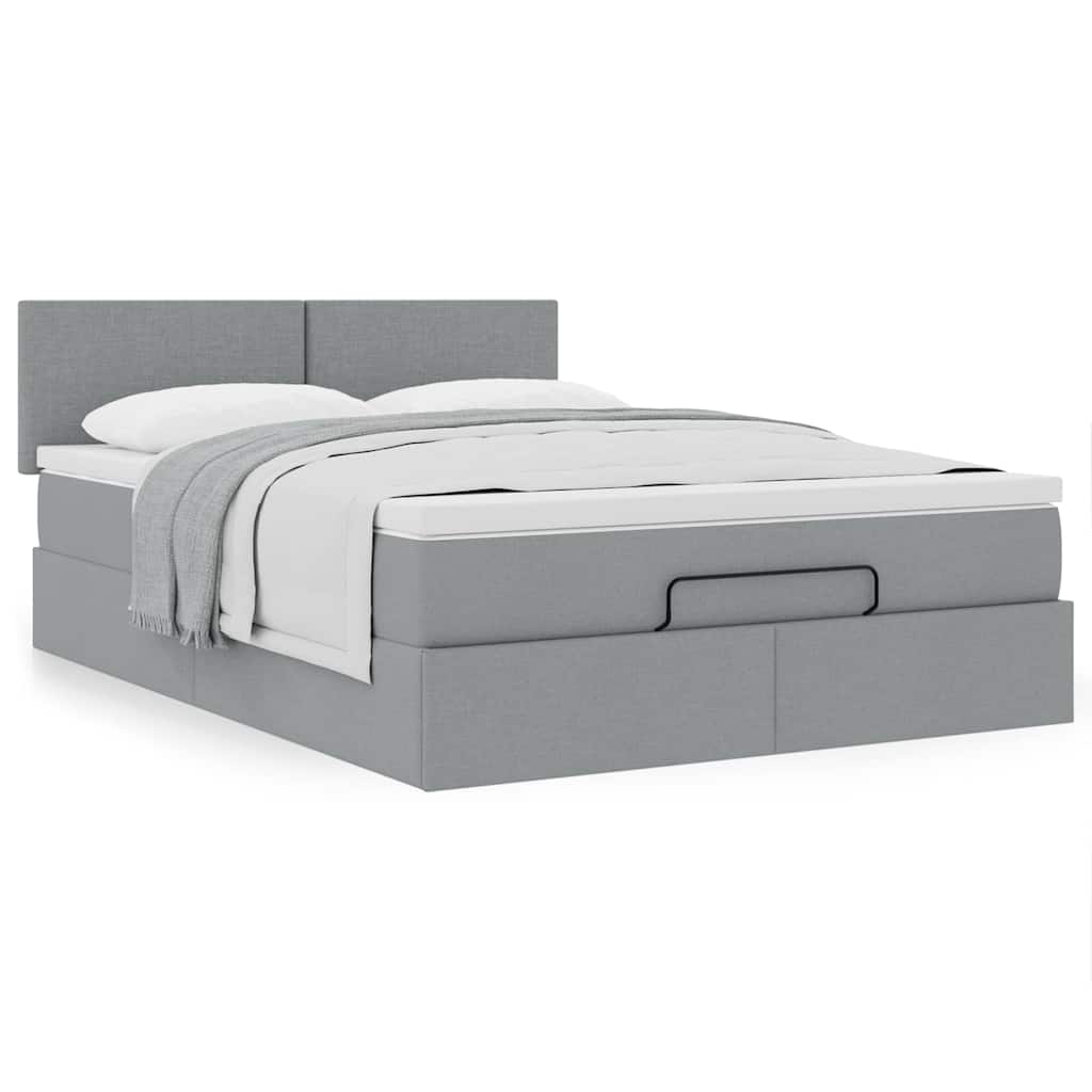 Cadre de lit ottoman et matelas gris clair 140x200 cm tissu - XIOS
