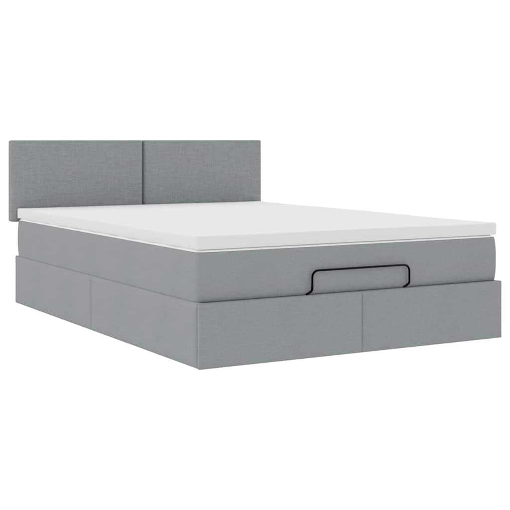 Cadre de lit ottoman et matelas gris clair 140x200 cm tissu - XIOS