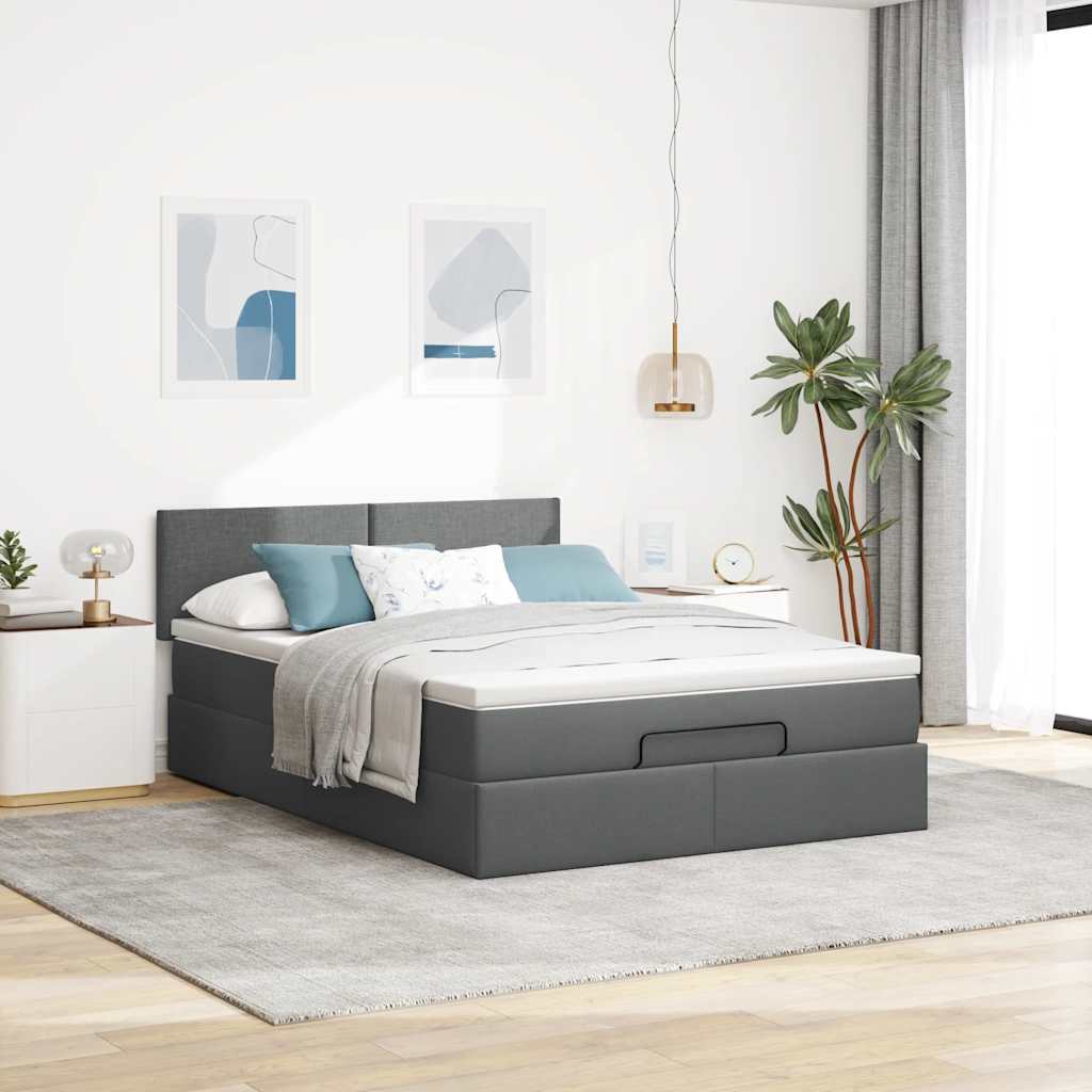 Lit ottoman avec matelas gris foncé 140x200 cm tissu
