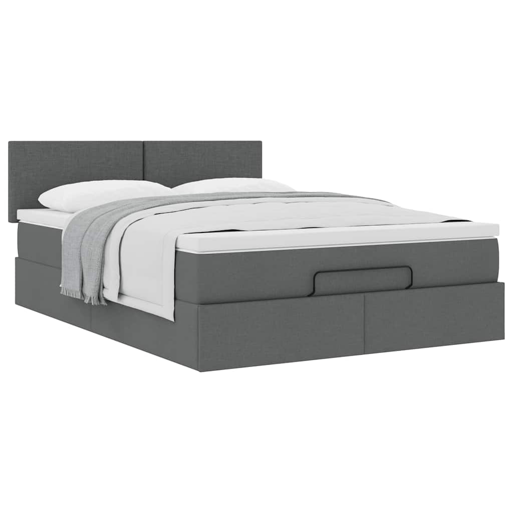 Lit ottoman avec matelas gris foncé 140x200 cm tissu