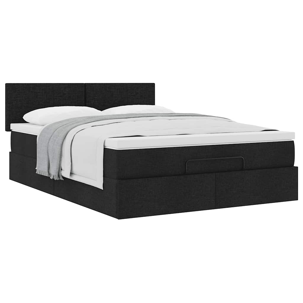 Lit ottoman avec matelas noir 140x200 cm tissu - XIOS