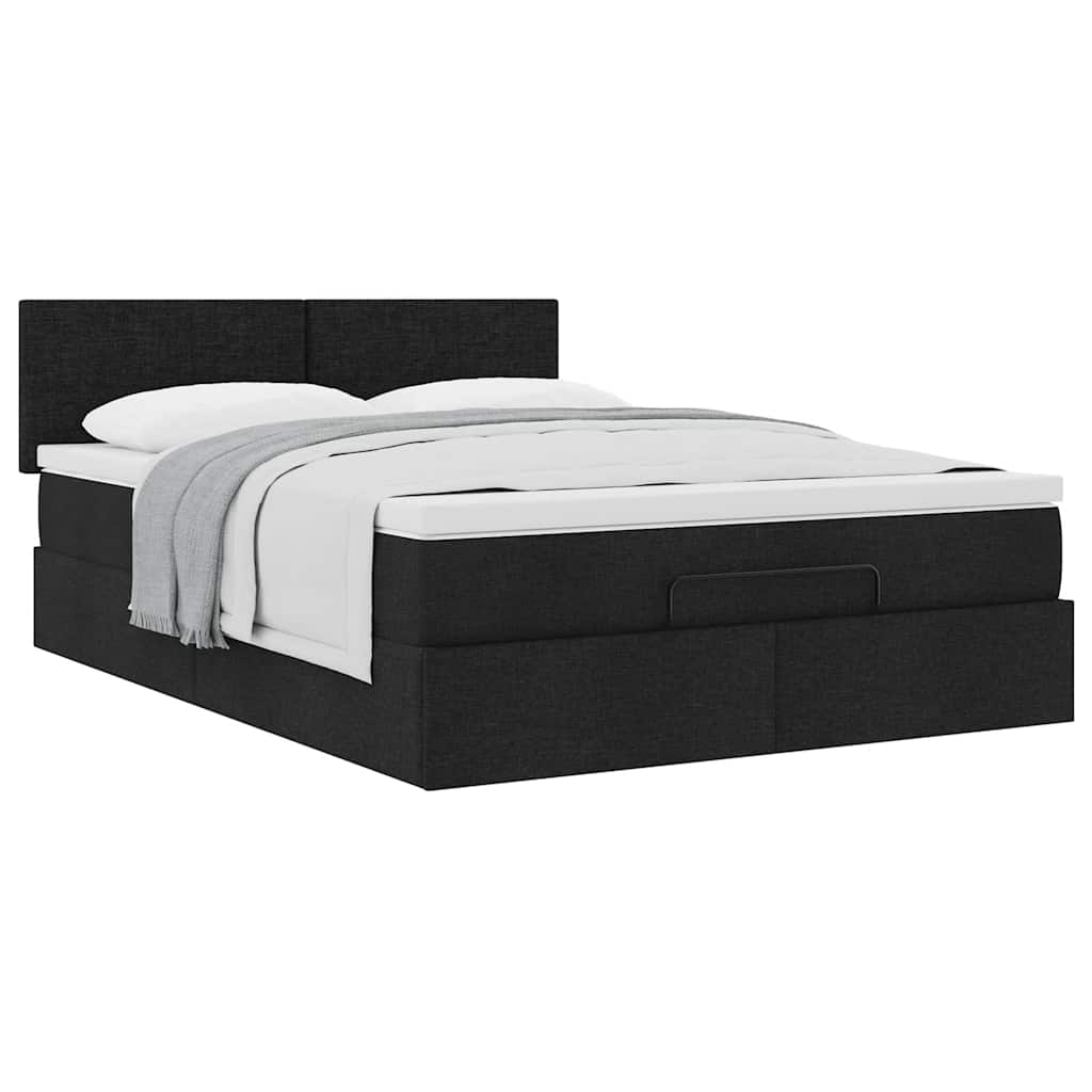 Lit ottoman avec matelas noir 140x200 cm tissu - XIOS